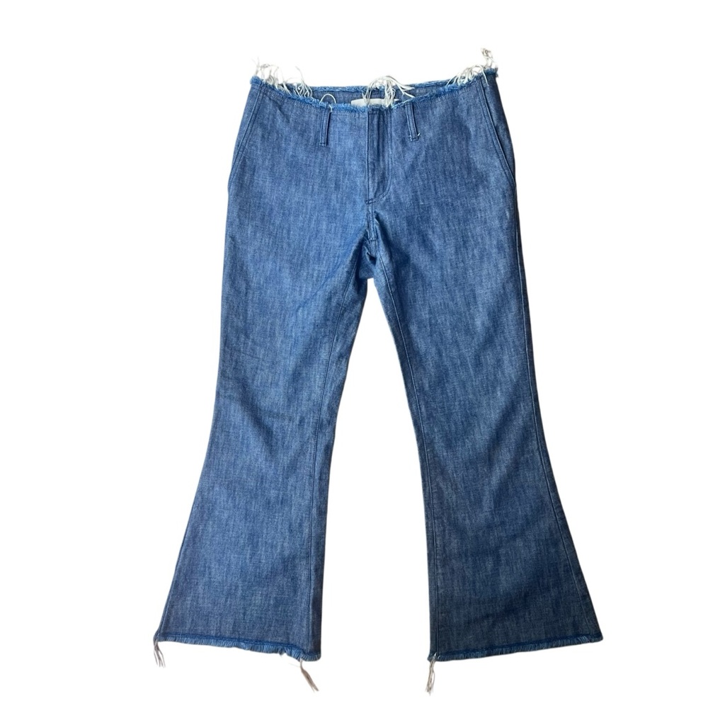 Marques Almeida Blue Wide Leg‎ Low Rise Cotton Pants Frayed Hems Size 10